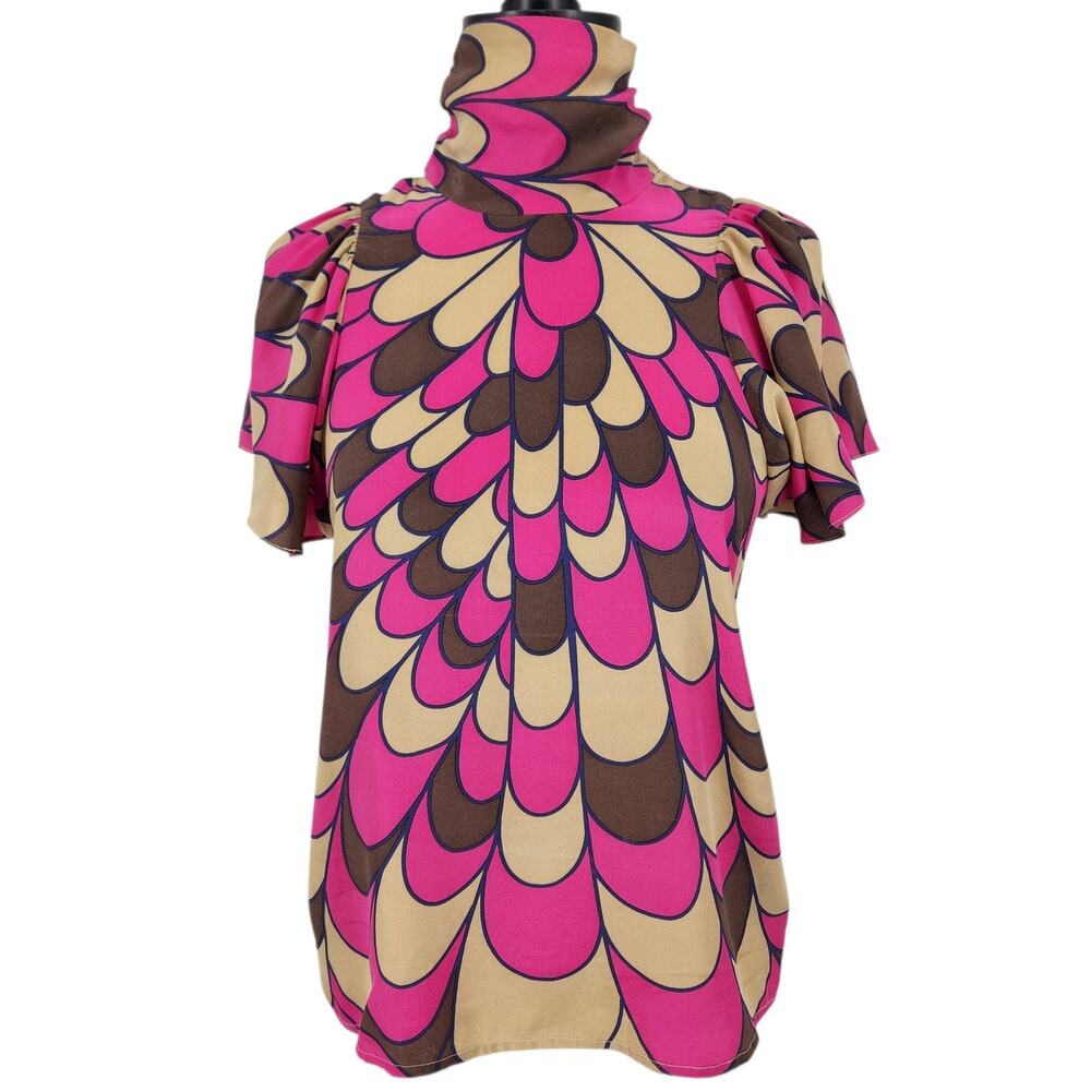 Corey Lynn Calter Silk Mod Print Top Mock Neck